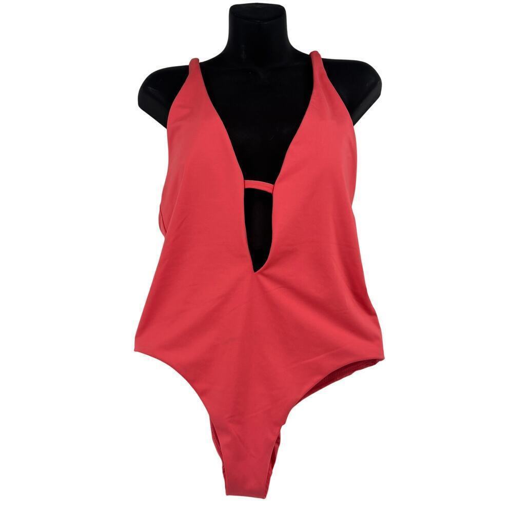 Victoria's Secret One Piece Swimsuit Size L Coral Plunge Cutout Cross Back Strap